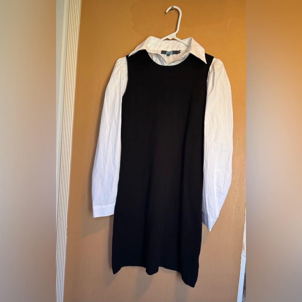 Eva Franco Black Dress with White Long  sleeve by Anthropologie SIZE XS NWT
